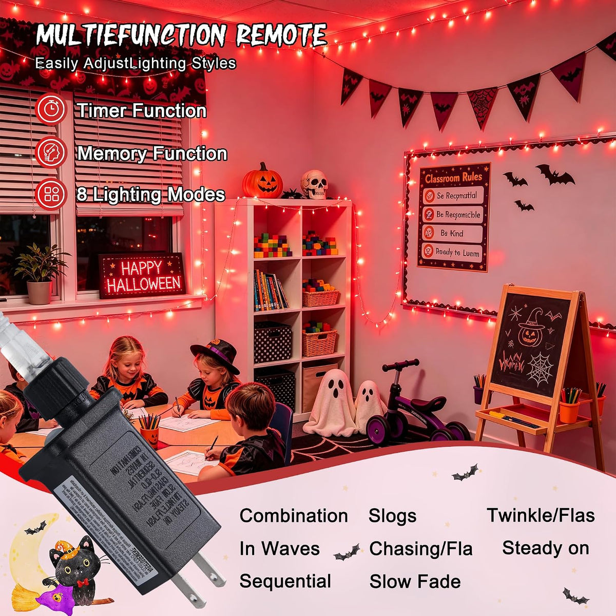 JMEXSUSS 66 pies 200 LED rojo Halloween interior al aire libre cade...