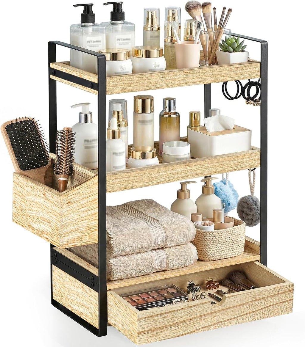 Organizador de encimera de baño de 3 niveles con cesta de cajón y g...