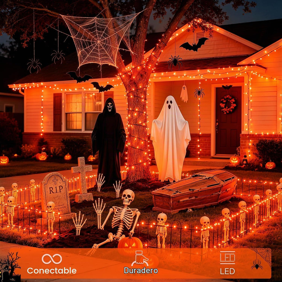 JMEXSUSS - Cadena de luces naranja conectables, 250 luces LED de Ha...