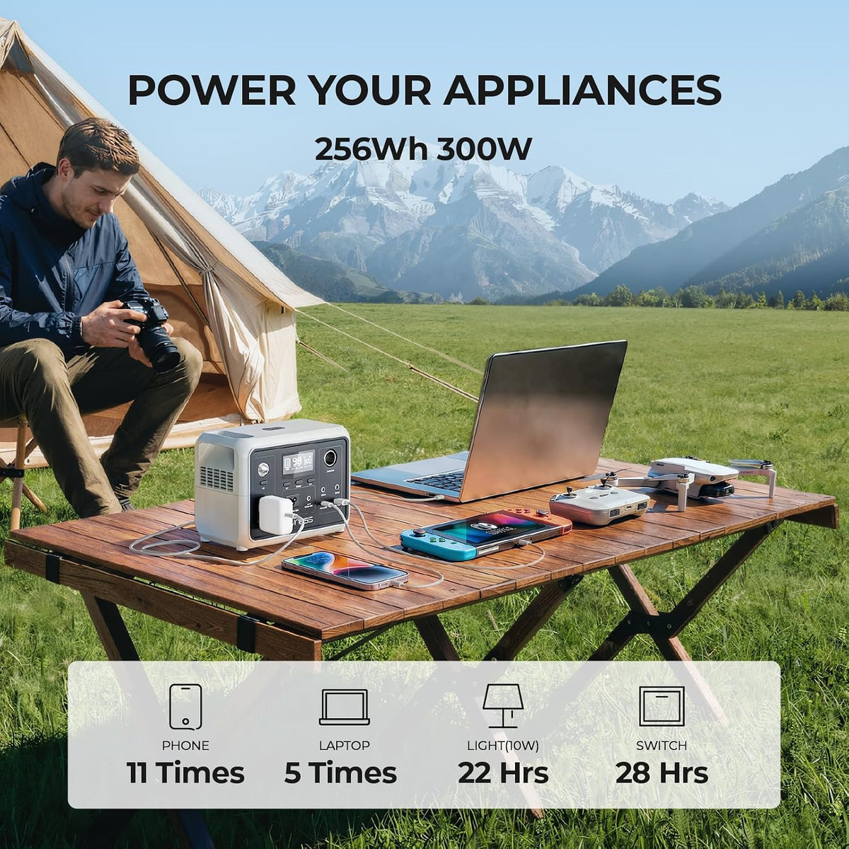 DYNESS Estación de energía portátil de 300 W, 256 Wh generador sola...