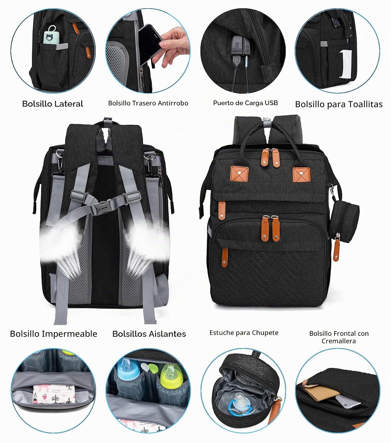 KABAQOO Mochila para Pañales con Estación de Cambio Desmontable, Bo...