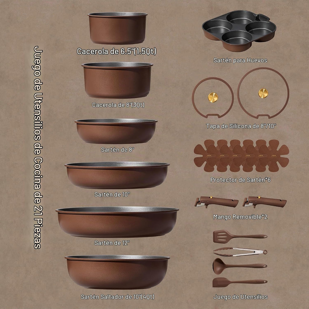 CAROTE Juego de 21 ollas y sartenes, juego de utensilios de cocina...
