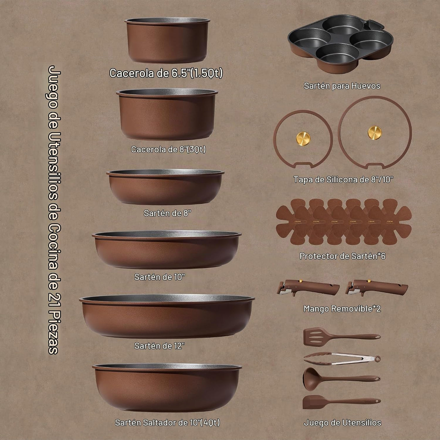 CAROTE Juego de 21 ollas y sartenes, juego de utensilios de cocina...
