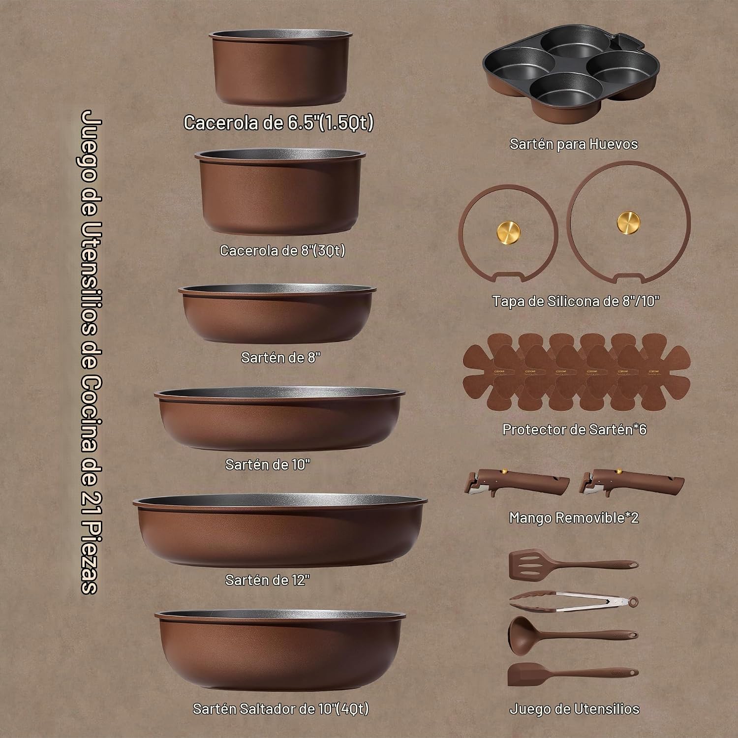 CAROTE Juego de 21 ollas y sartenes, juego de utensilios de cocina...