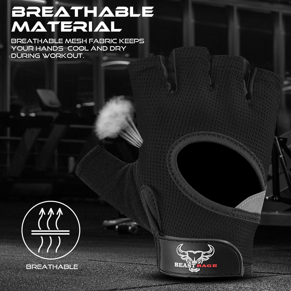 BEAST RAGE Guantes sin dedos para levantamiento de pesas con acolch...