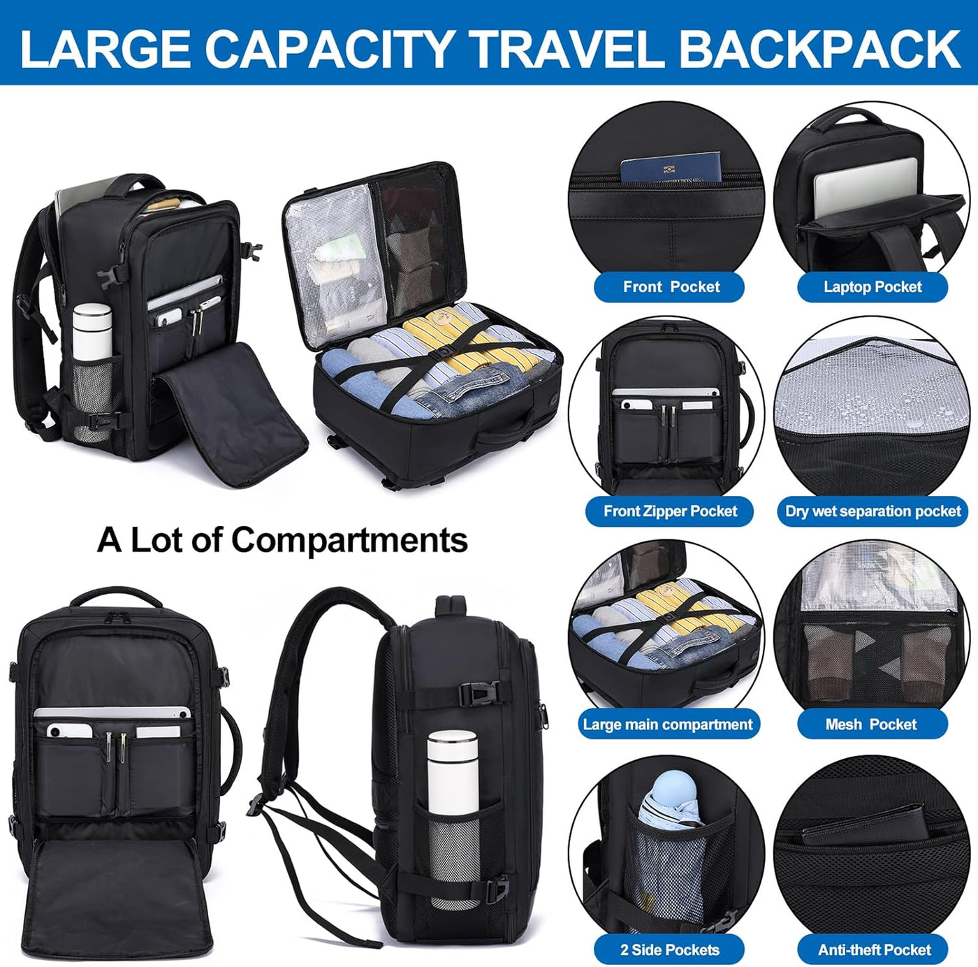 EZUOLA Mochila de transporte, mochila de viaje para hombres y mujer...