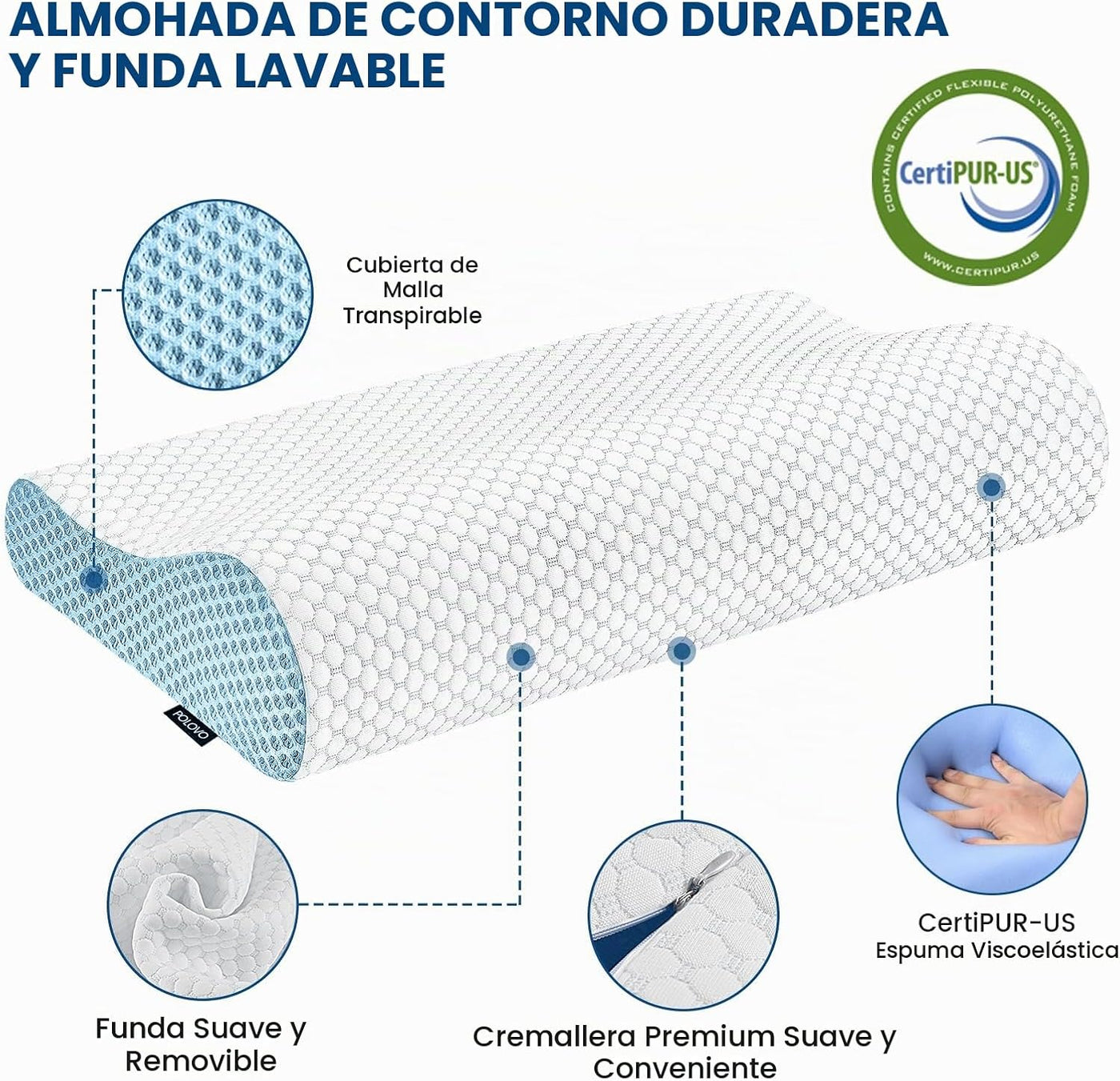 Almohada cervical de contorno de espuma viscoelástica para aliviar...