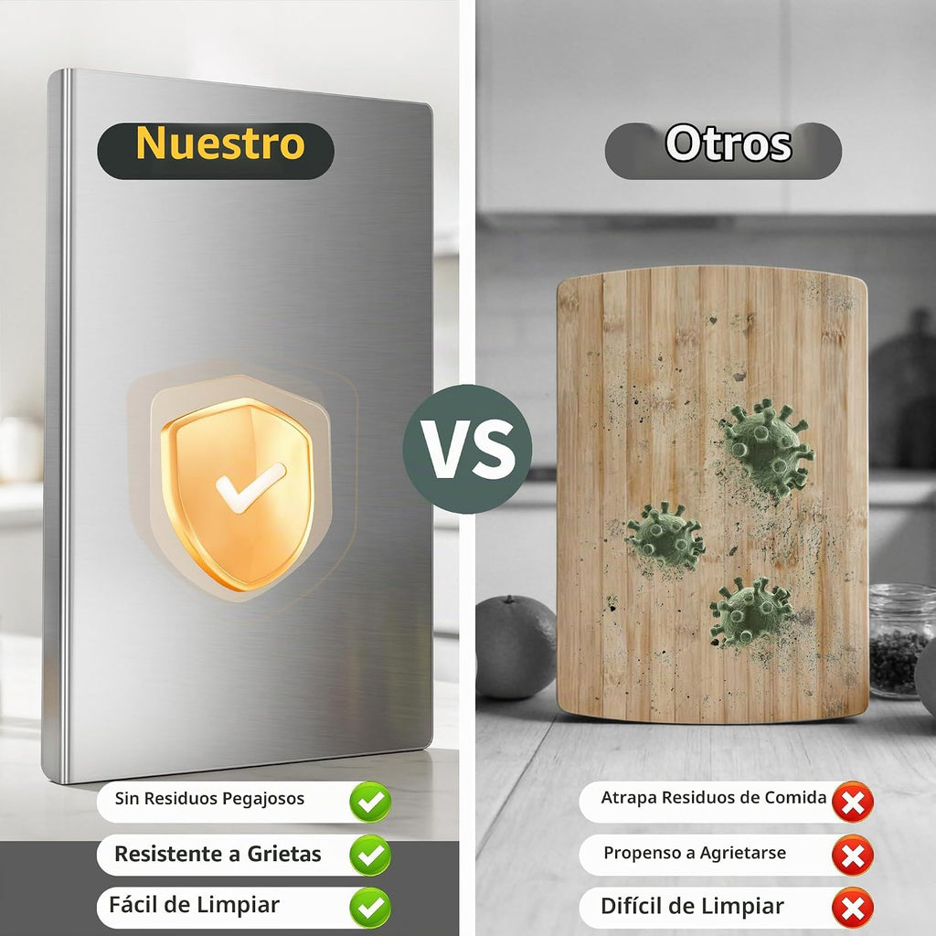 Juego de tablas de cortar de acero inoxidable con borde, paquete de...
