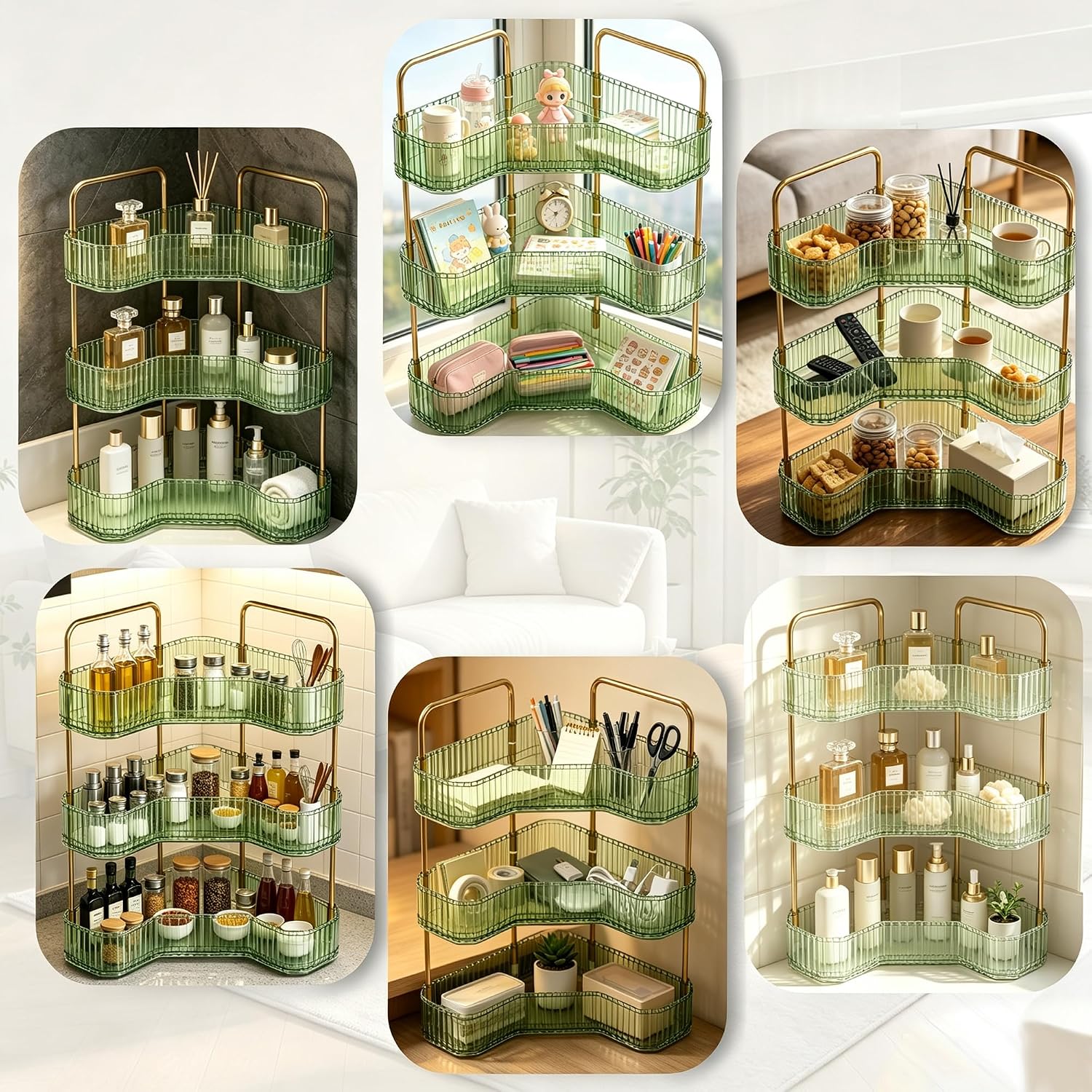 Organizador de baño esquinero de 3 niveles, estante para mostrador...