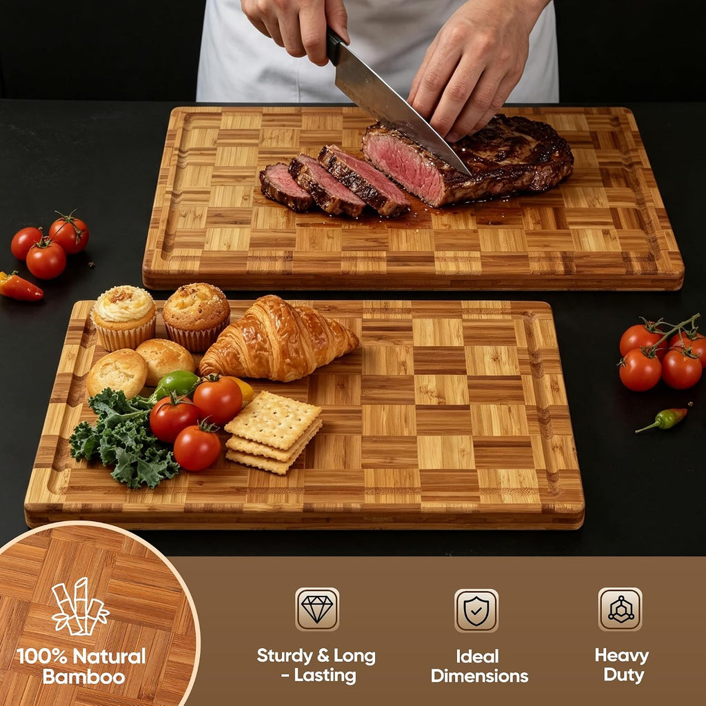 Juego de 2 tablas de cortar de bambú para madera de cocina | Tabla...