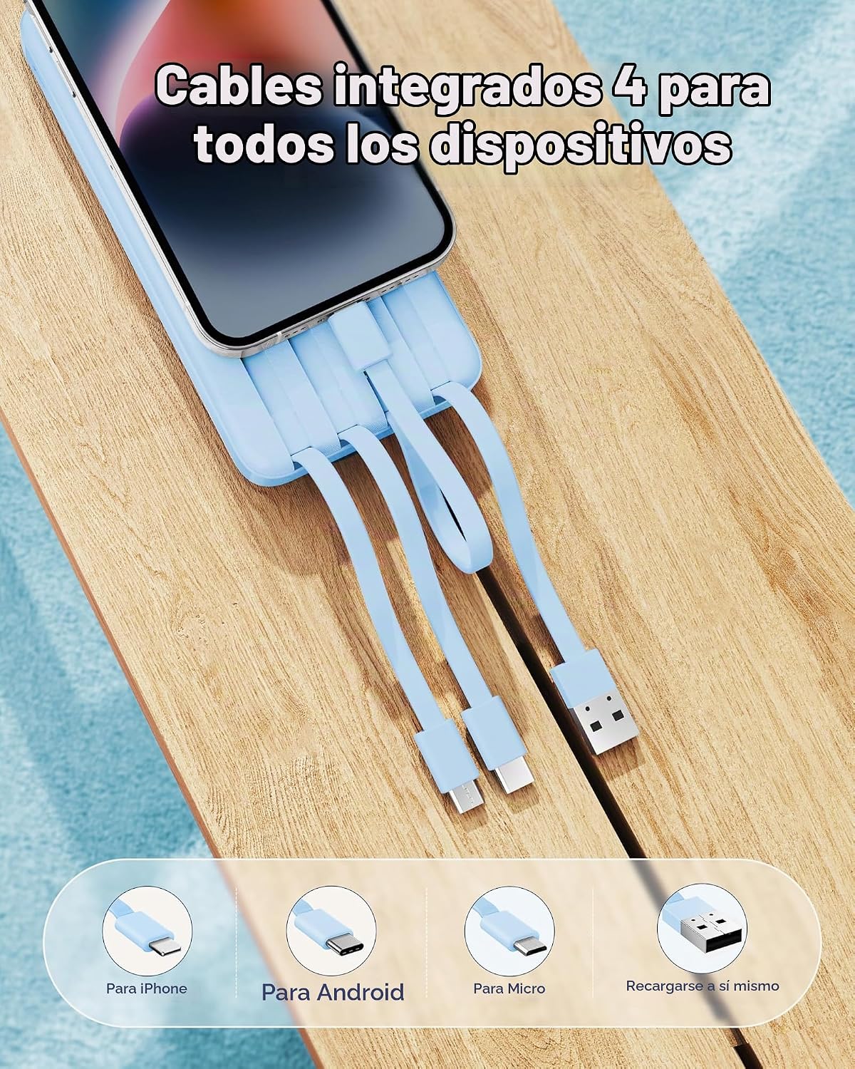 Charmast Power Bank - Cargador portátil con 4 cables integrados ref...