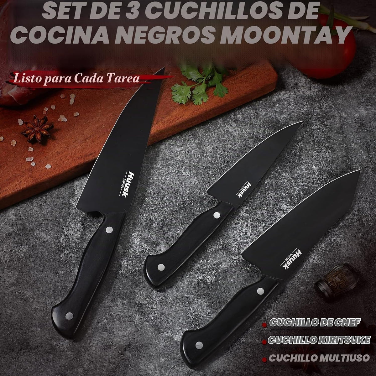 Huusk - Juego de cuchillos de cocina japoneses para cocina, 3 pieza...