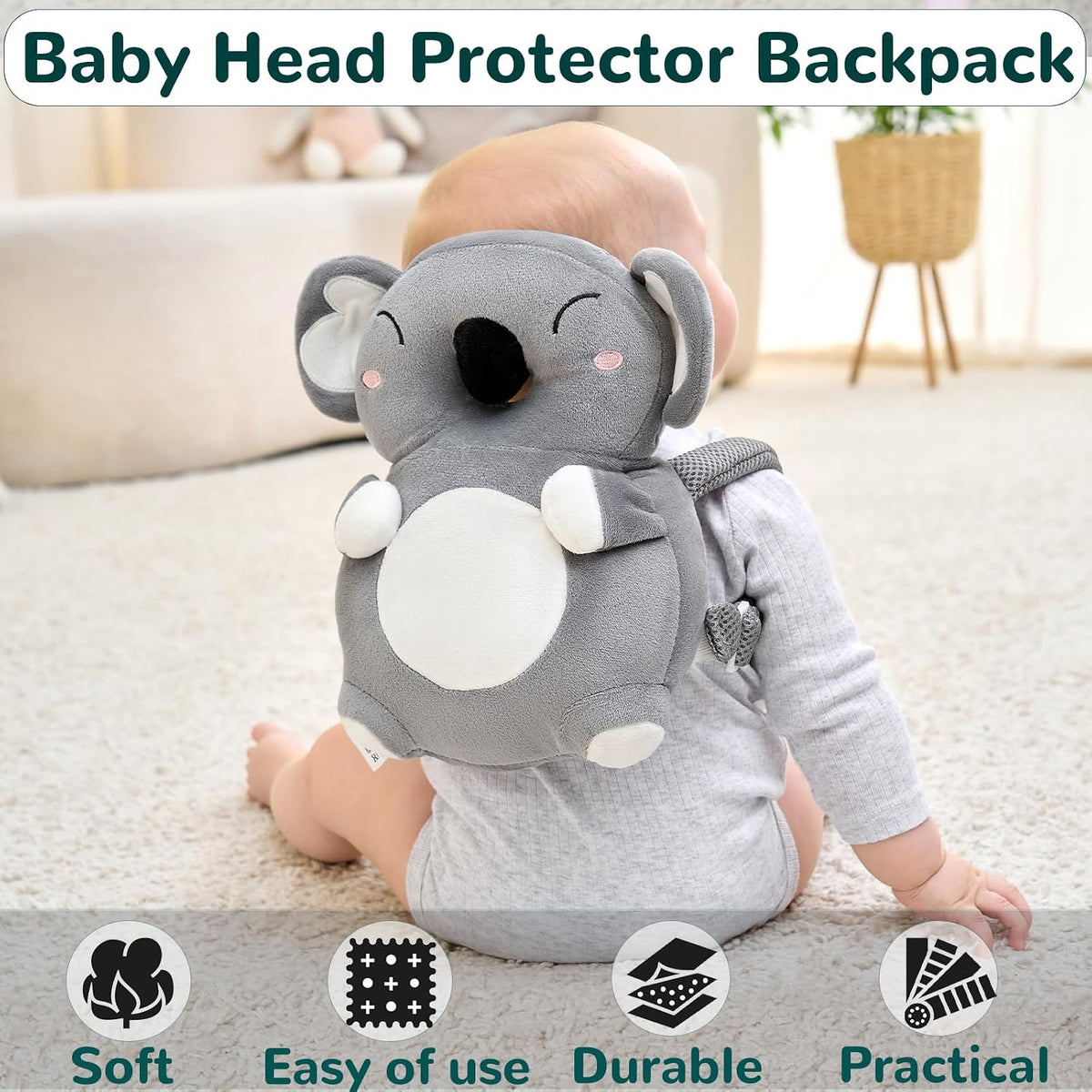 Mochila protectora para la cabeza del bebé para caerse Gatear y cam...