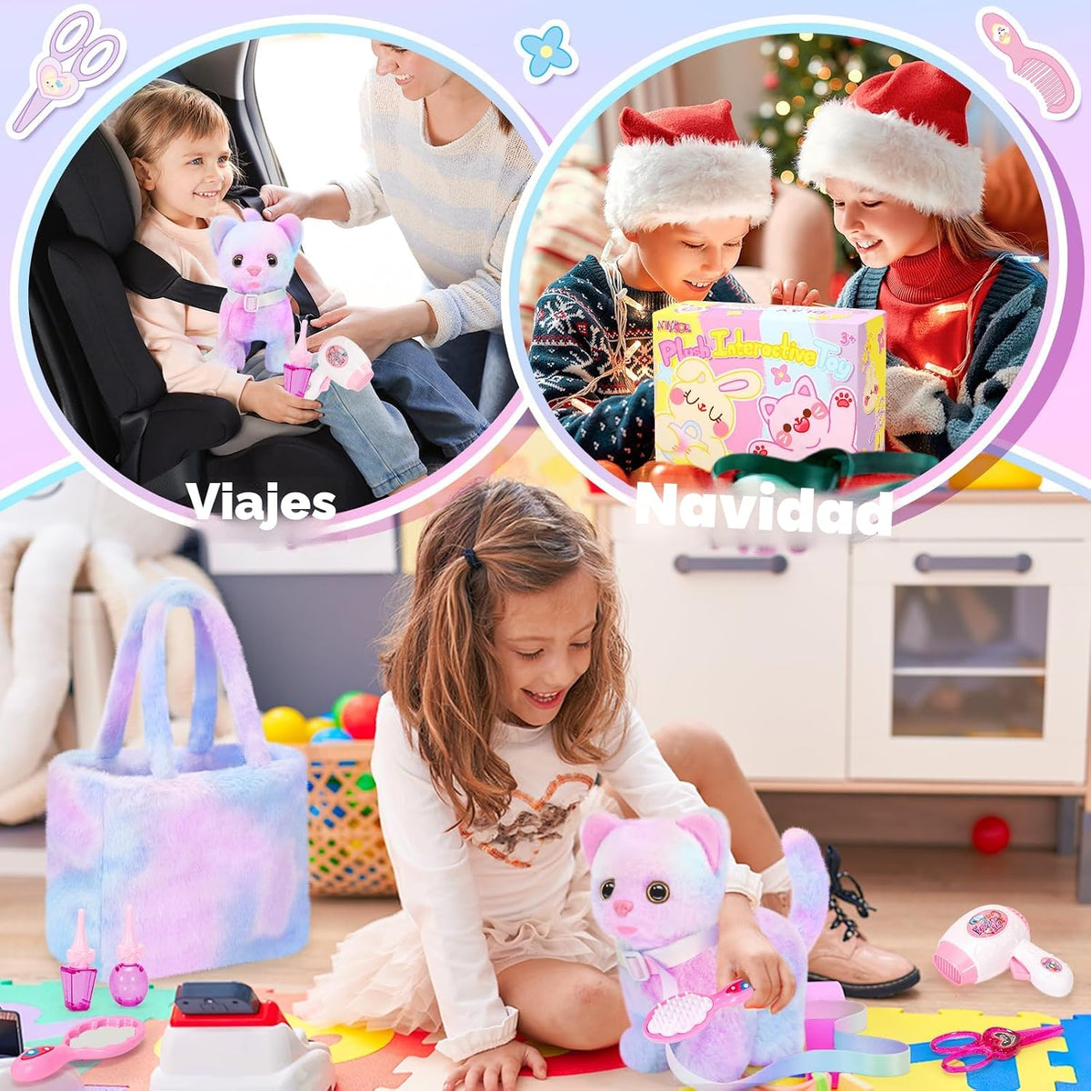 NINAOR Juguetes de peluche interactivos de gato para niños con bols...