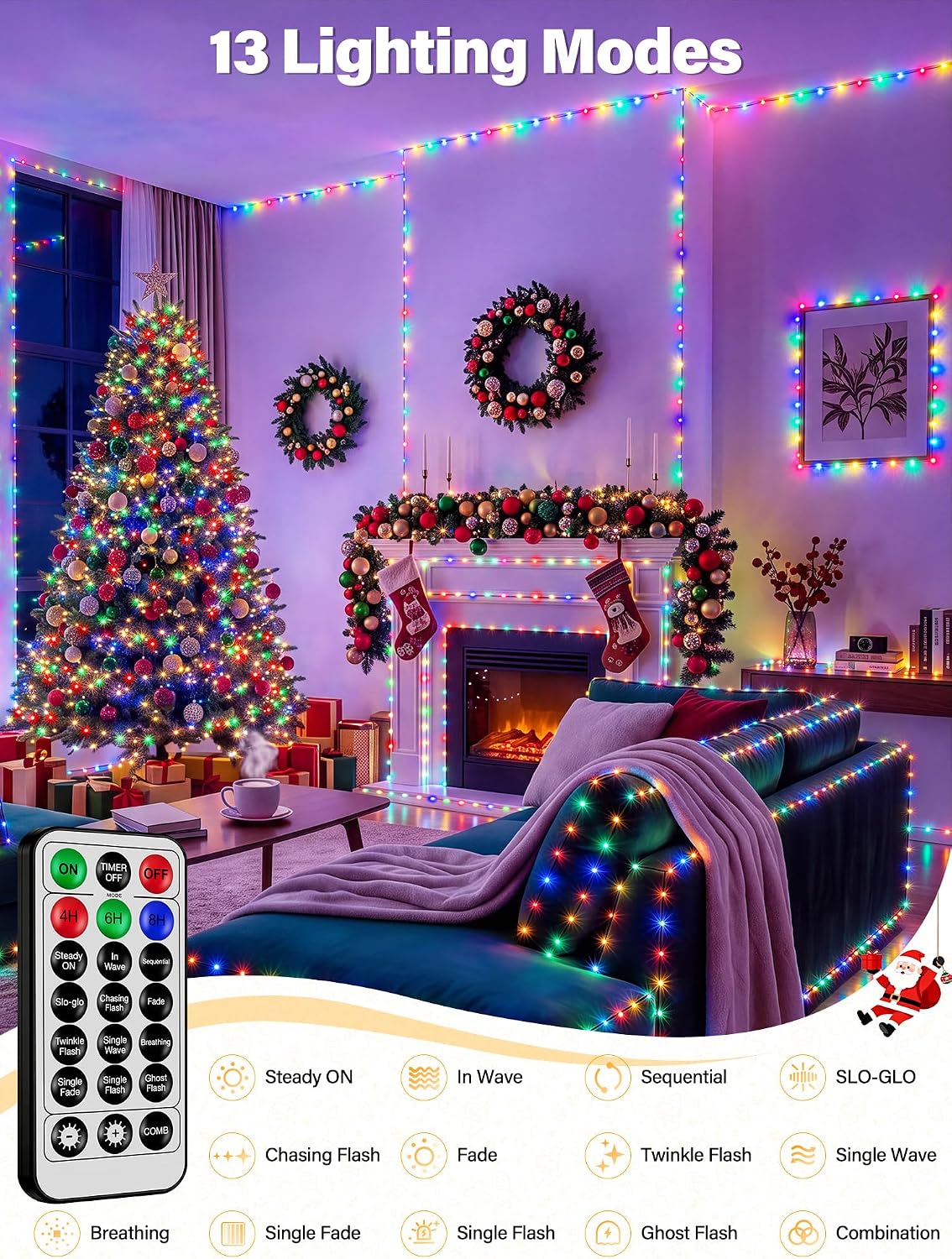 800 luces LED de Navidad de 263 pies IP67 impermeables, multicolor...