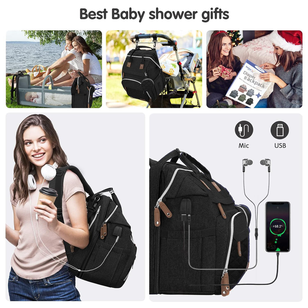 DERJUNSTAR Mochila para pañales, bolsa de bebé grande con cambiador...