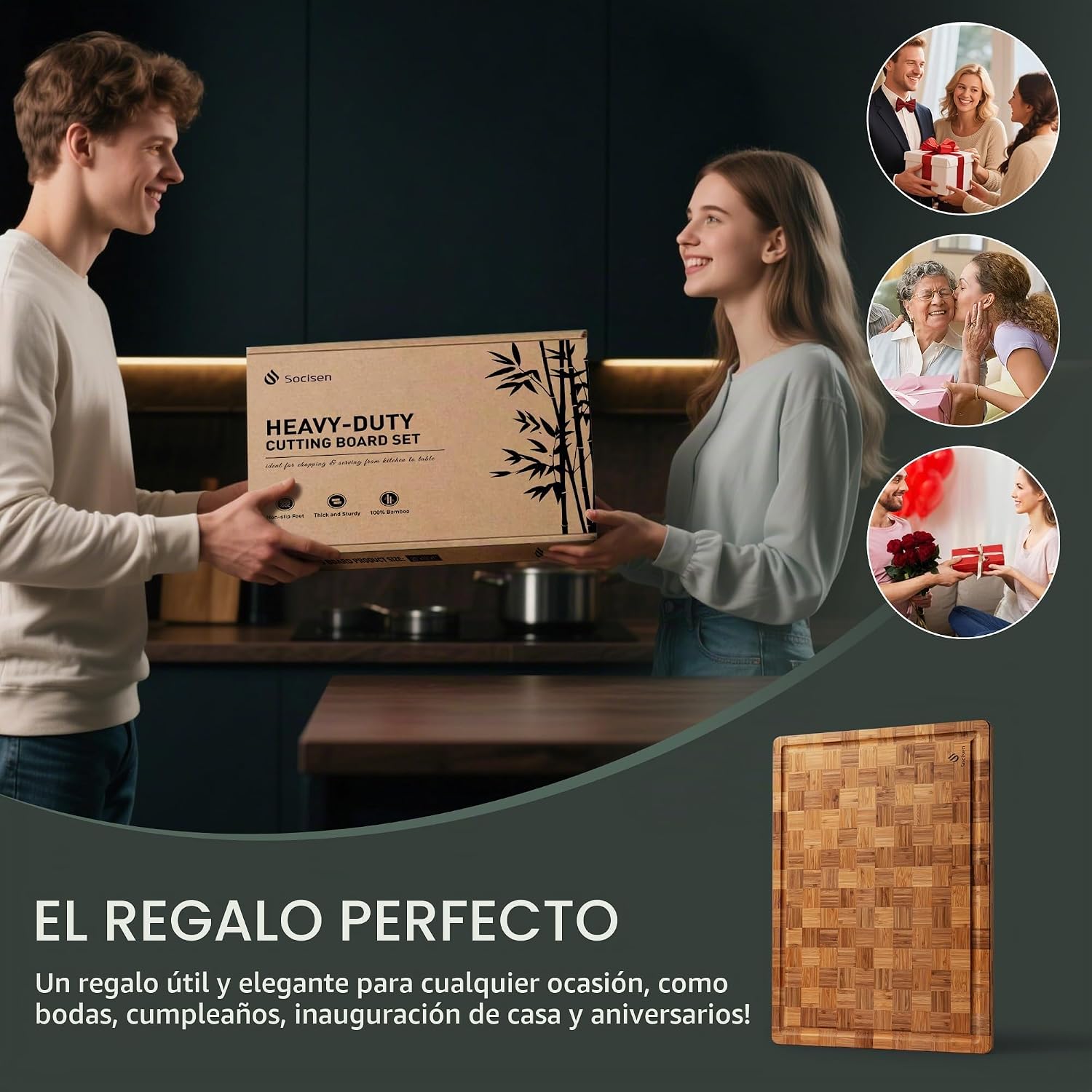 Tabla de Cortar Extra Grande de Bambú Antideslizante para Sobre el...
