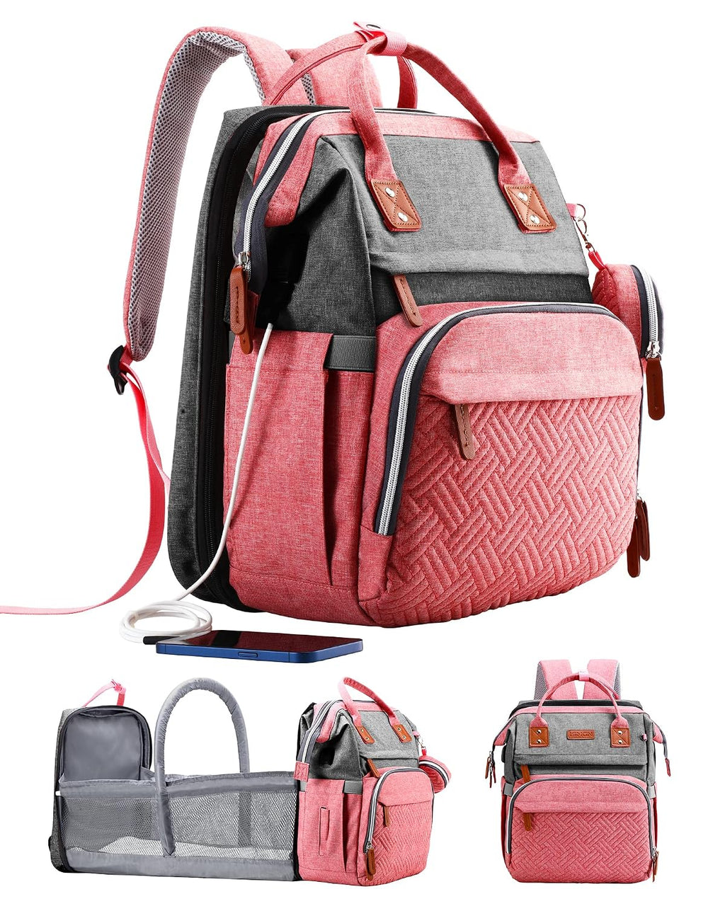 ISMGN Mochila para pañales con cambiador, bolsa de pañales grande,...