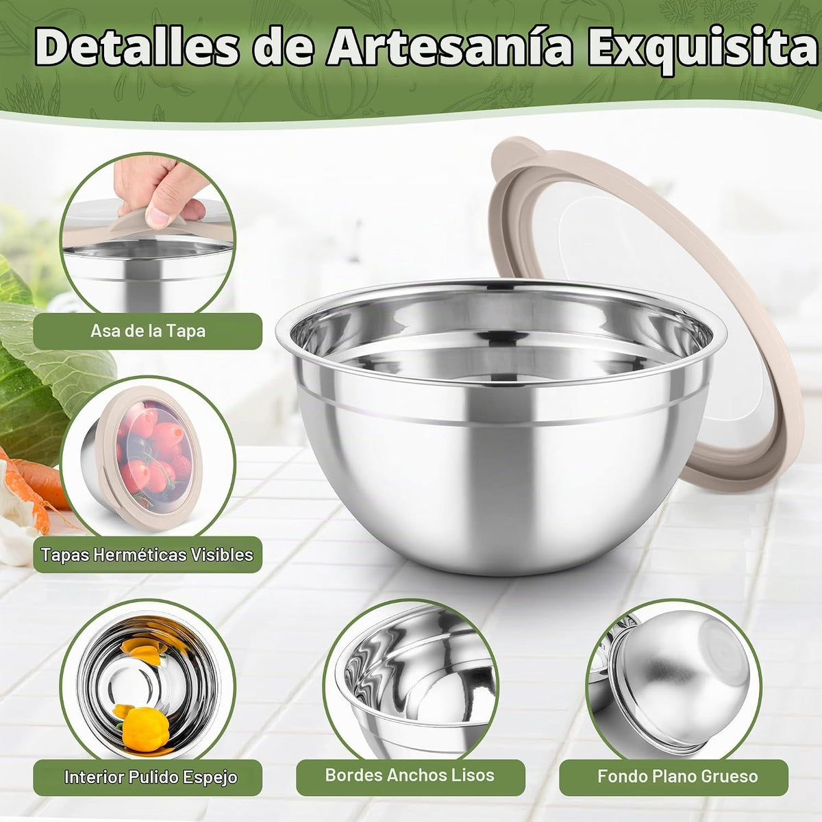 TeamFar Cuencos para mezclar, 3 piezas de cuencos de ensalada de ac...