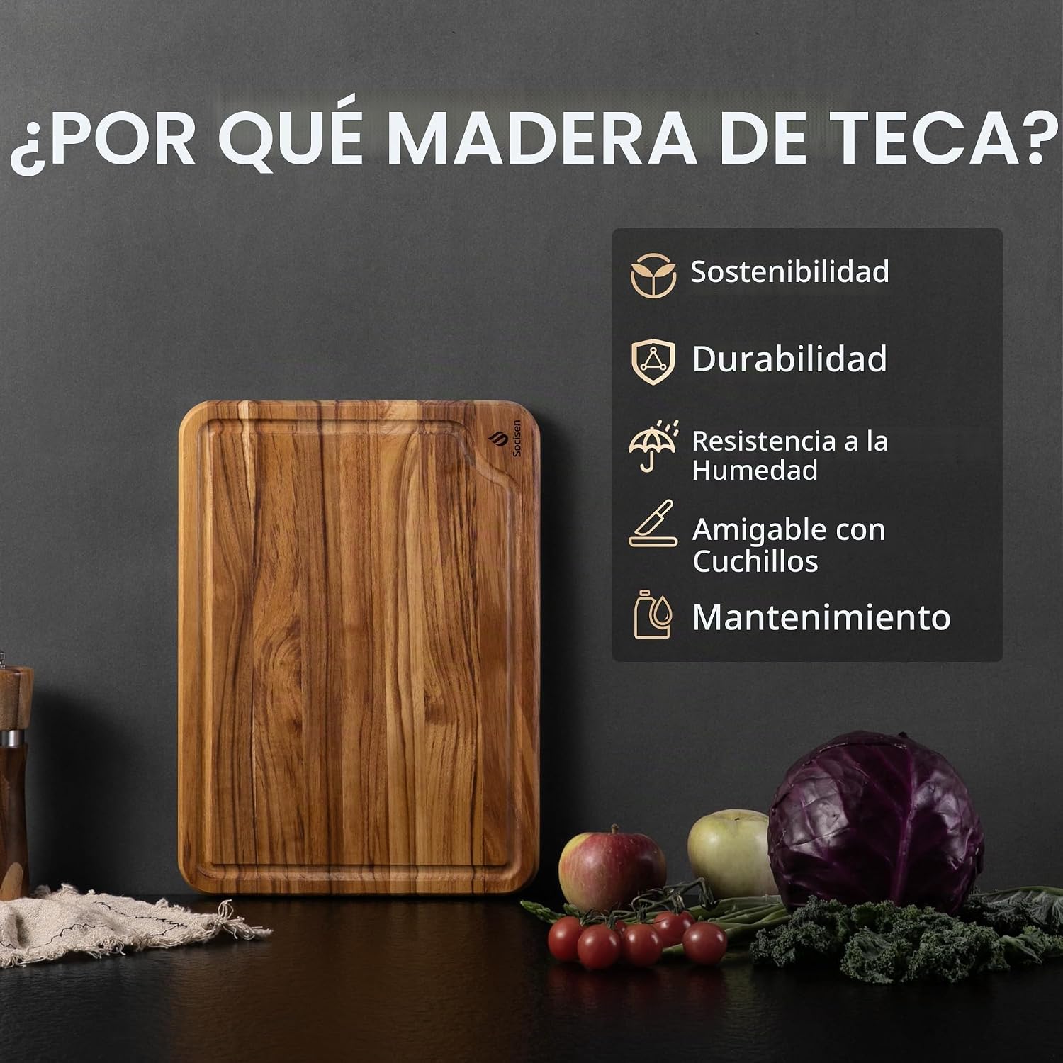 Tabla de cortar de madera de teca para cocina 13 pulgadas tabla de...