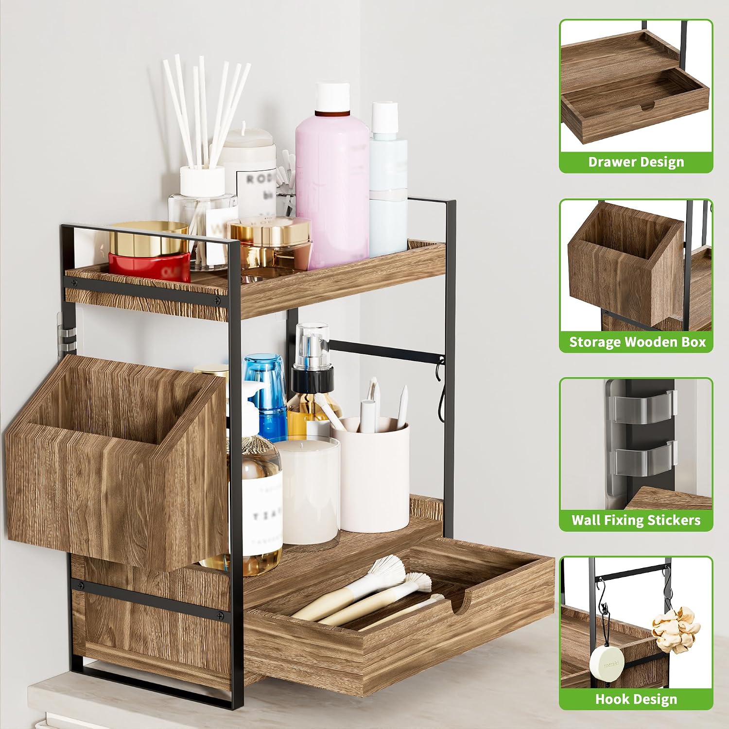 Aollewoiti Organizador de encimera de baño de 2 niveles con cajón y...