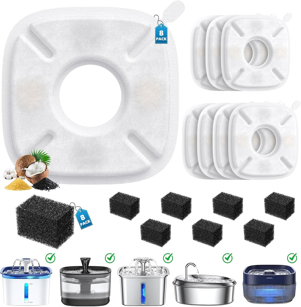 16 filtros de fuente de agua para gatos Veken de 95 onzas\/2.8 L, 6...