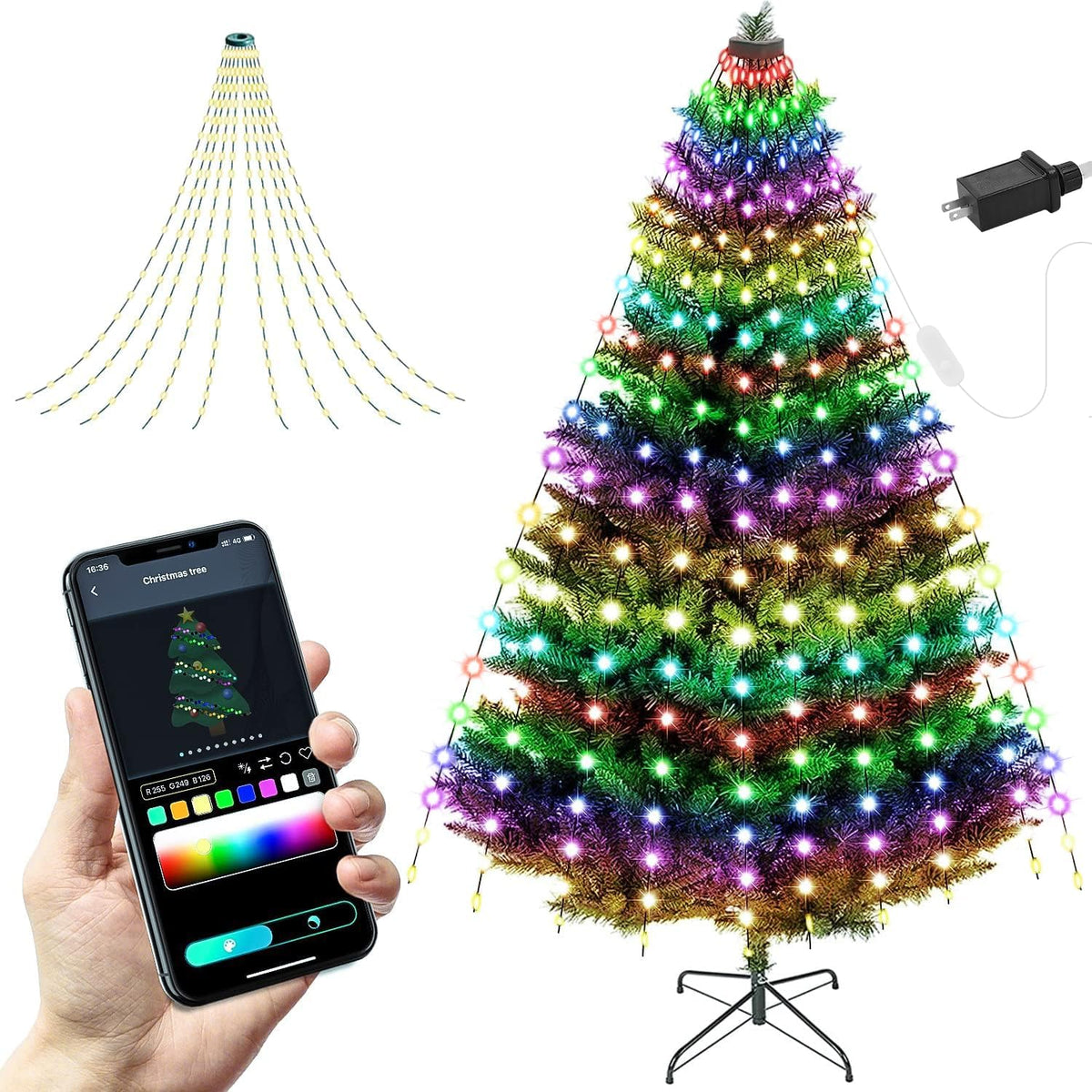 Luces LED inteligentes de cadena para árbol de Navidad con aplicaci...