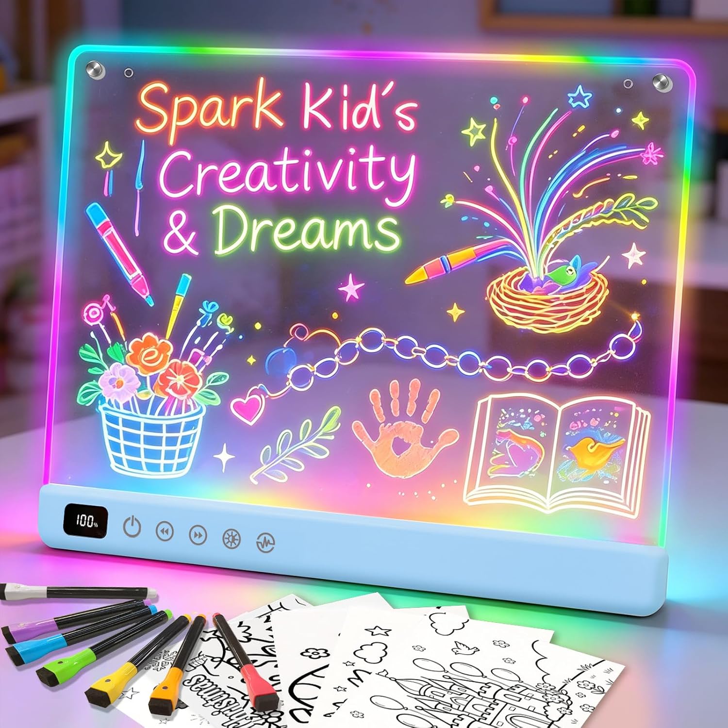 Lumiboard Tablero de dibujo LED con 13 efectos de luz, tablero de n...