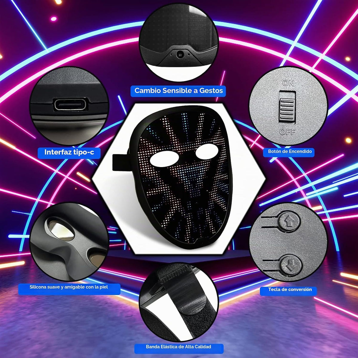Depointer Life - Máscara LED con control de aplicación recargable c...