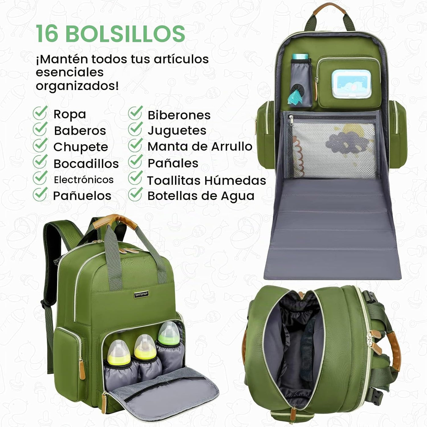 WITSTEP Mochila para pañales con cambiador, organizador de bolsas d...
