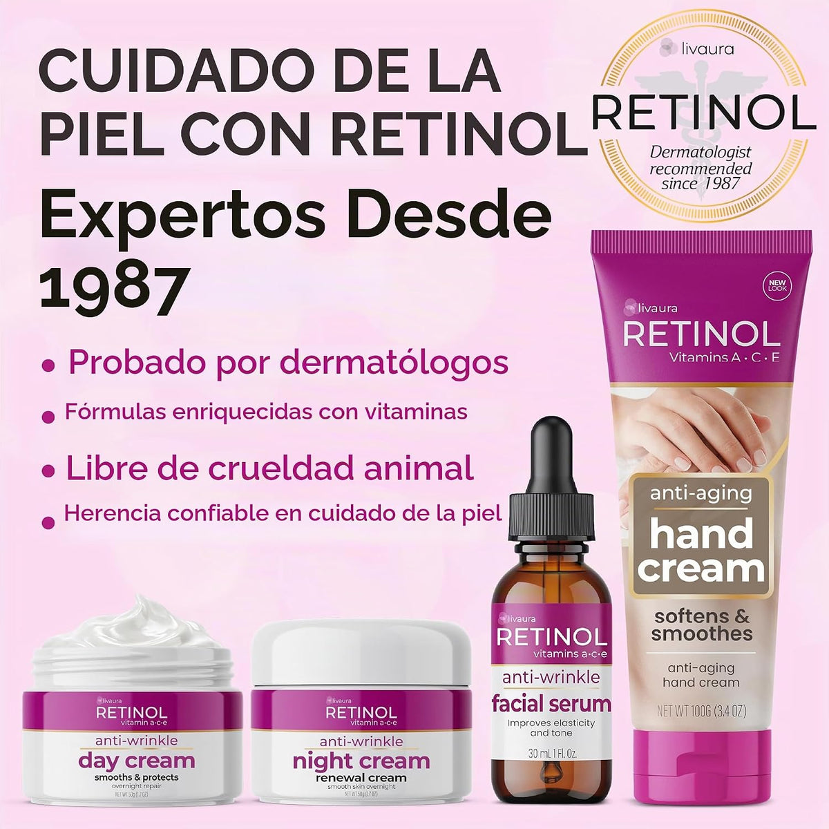 LIVAURA - Suero abrillantador de piel con retinol, corrector de man...
