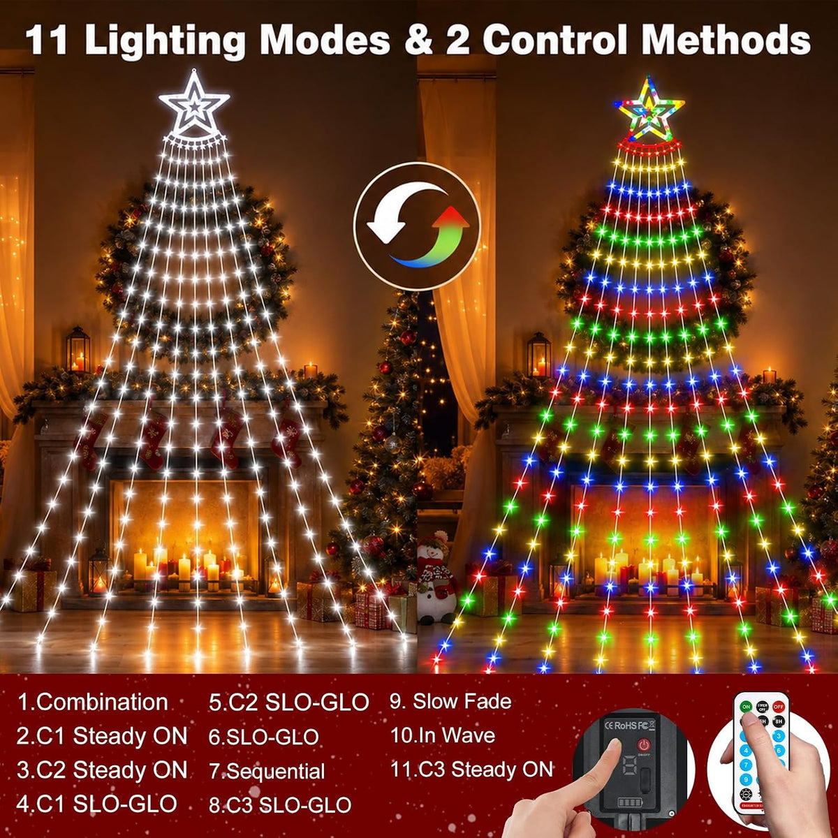 Guirnalda de luces solares de Navidad para exteriores, blanco frío...
