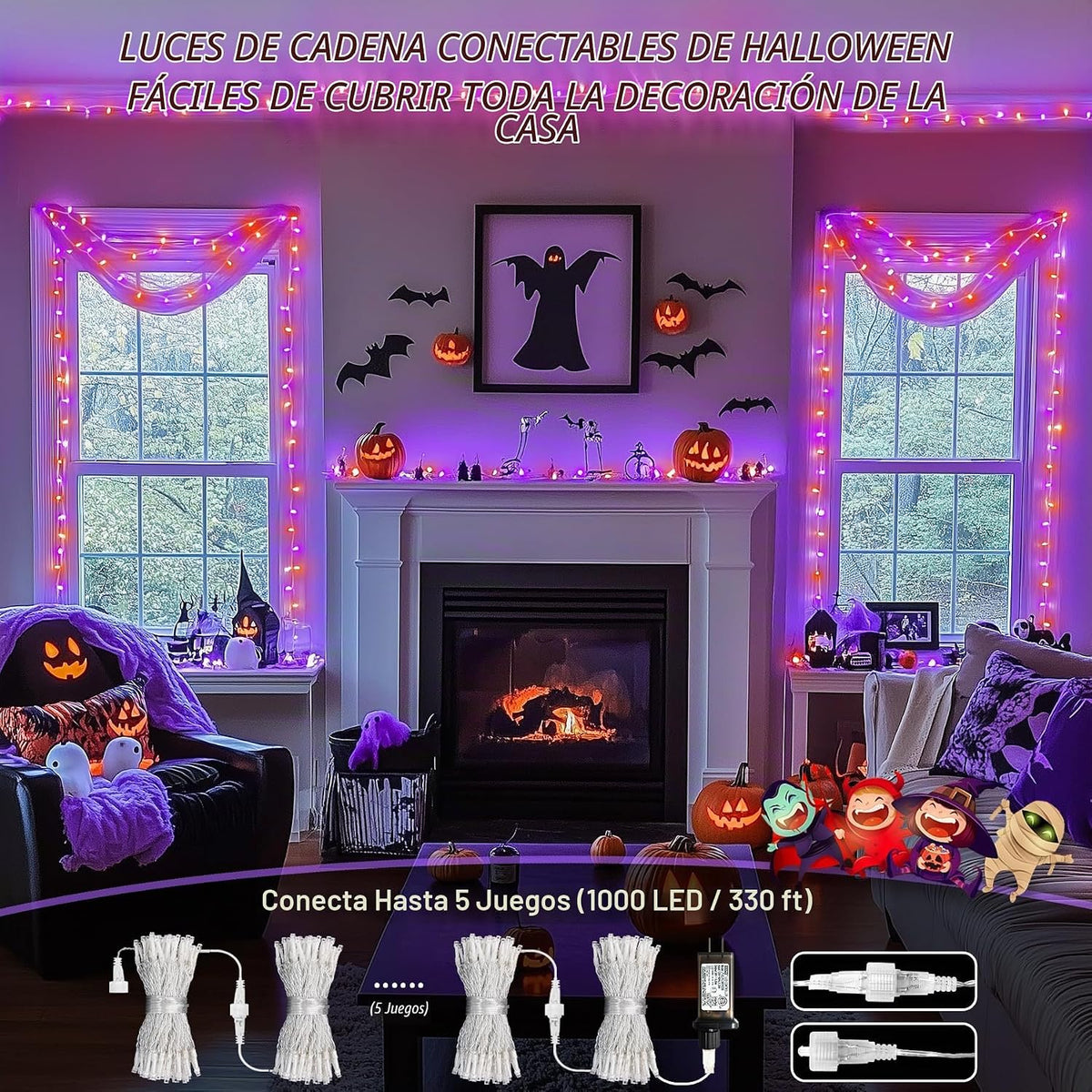 JMEXSUSS 200 luces LED de Halloween para el aire libre, 66 pies, lu...