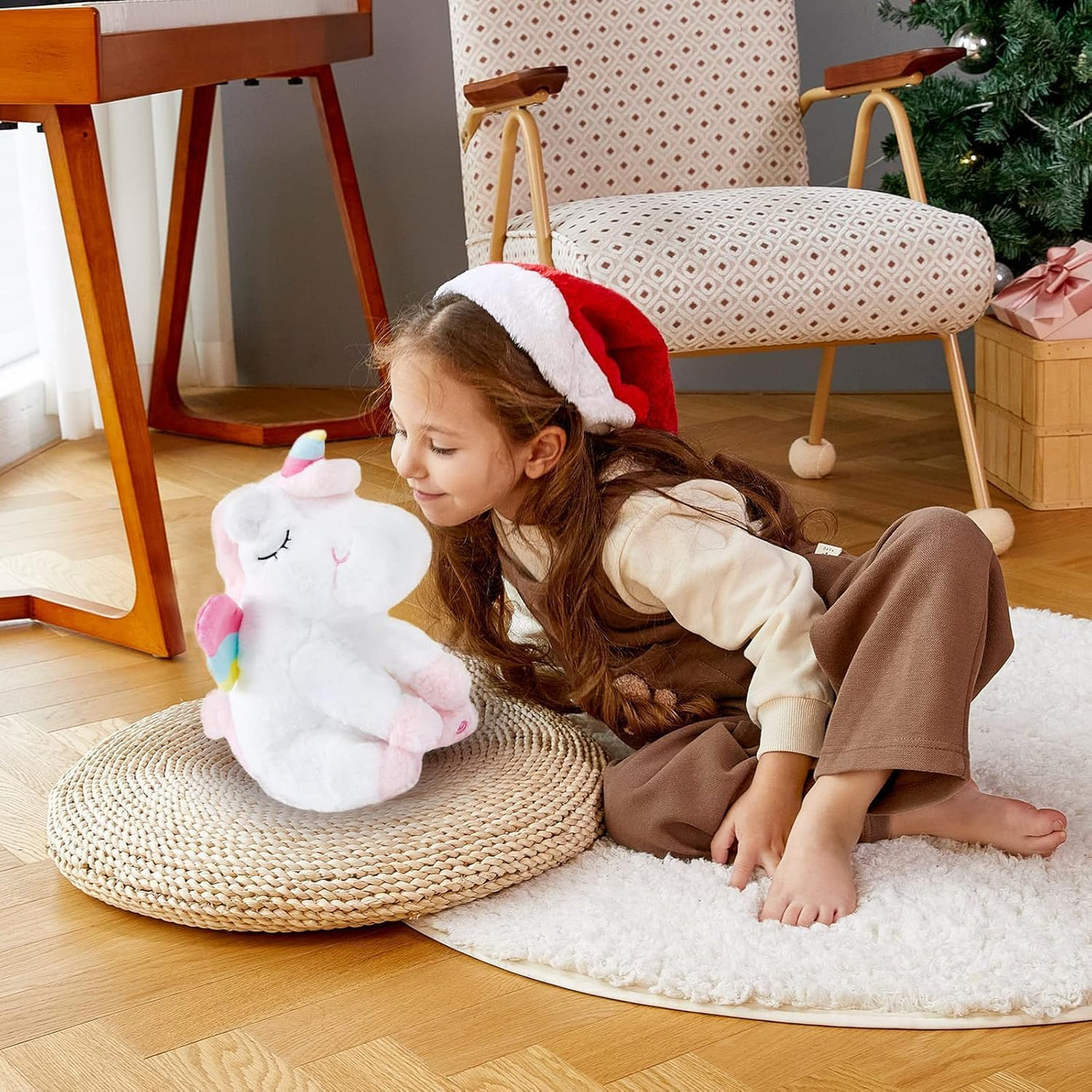 Athoinsu Unicornio de peluche musical con luces LED, suave y con pe...