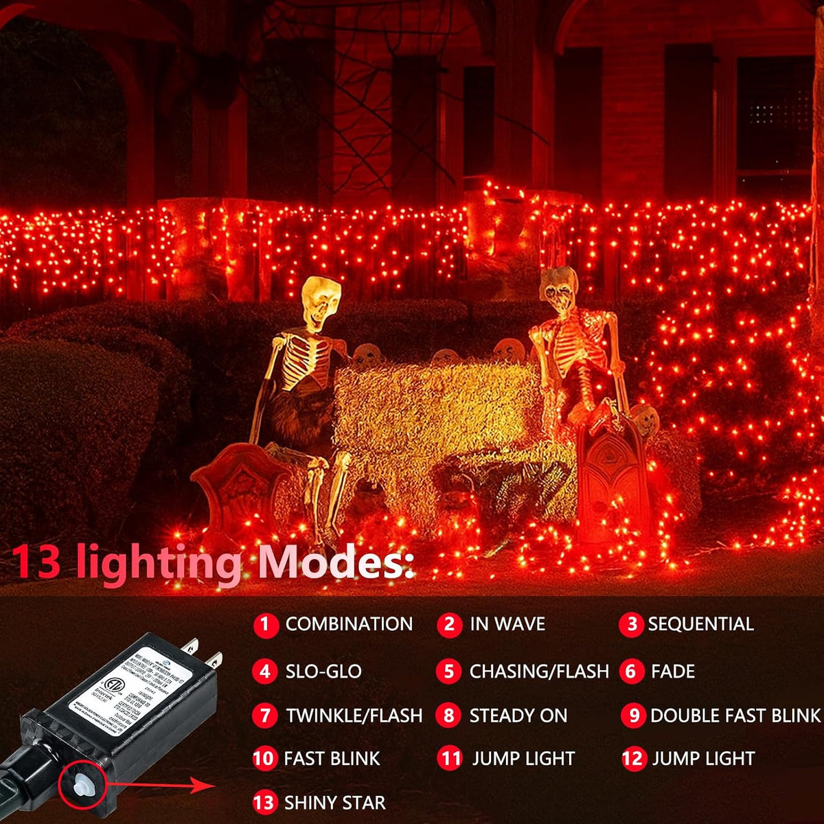Guirnalda de 200 luces LED conectables, luces de Navidad de 66 pies...