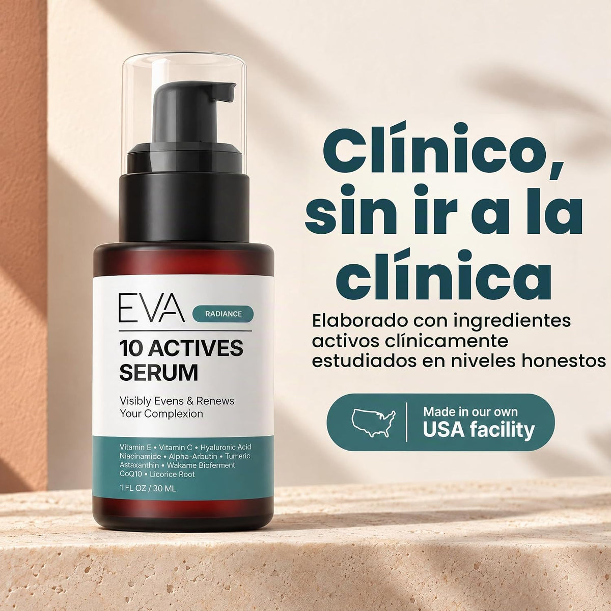Eva Naturals Suero facial antienvejecimiento de 10 activos con vita...