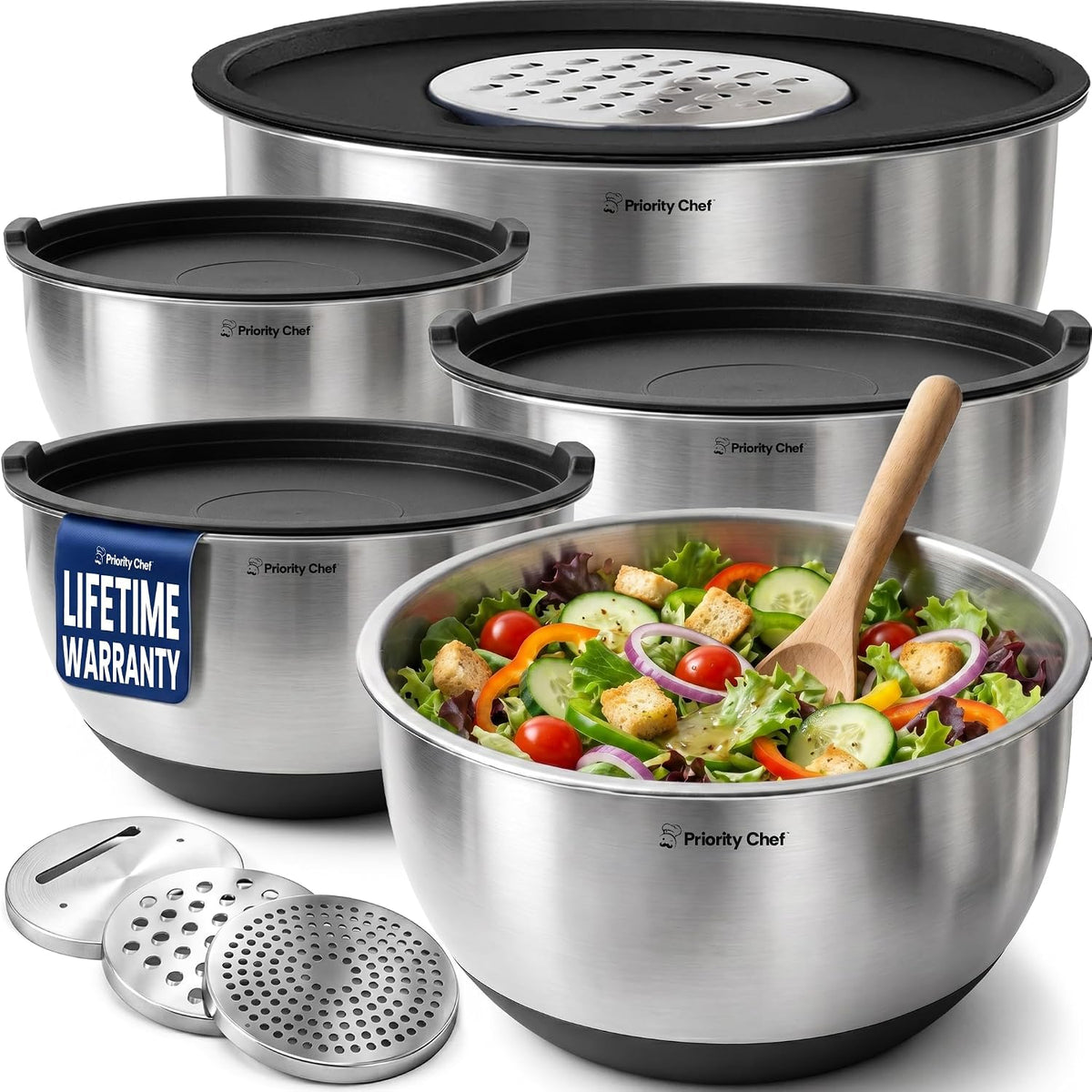 Priority Chef Juego de tazones para mezclar de acero inoxidable con...