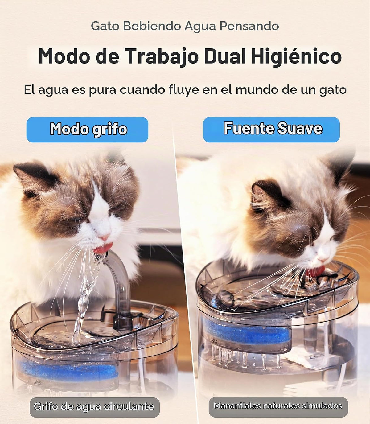 HAPUP Fuente de agua para gatos, dispensador de agua para animales,...