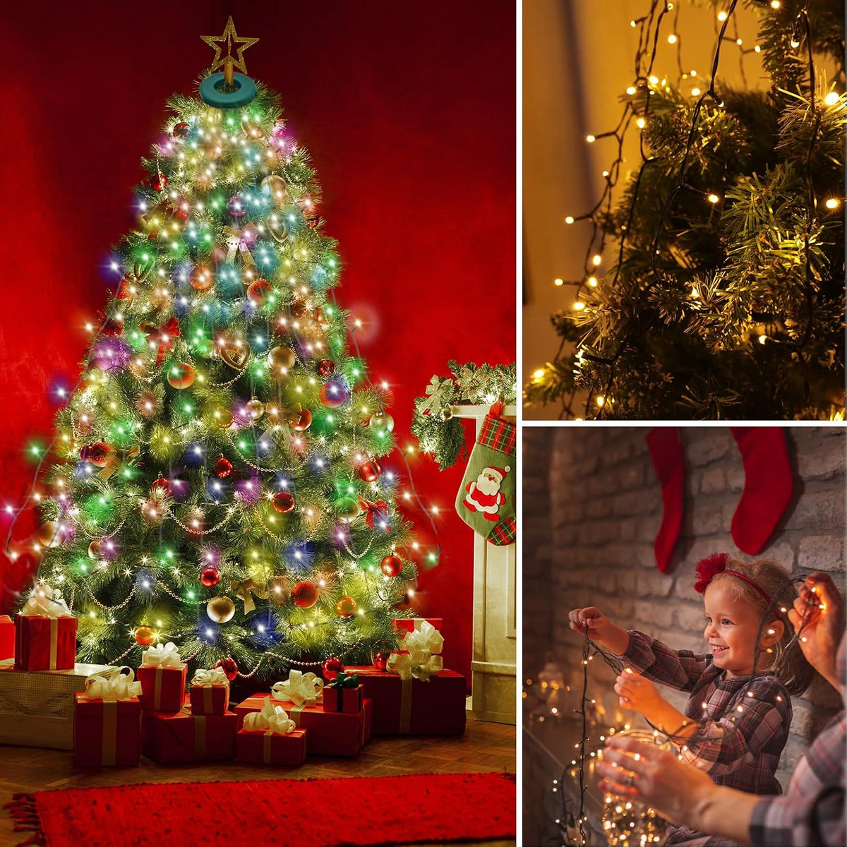 VIL Luces para árbol de Navidad con anillo, 9.9 pies, 16 líneas, 54...