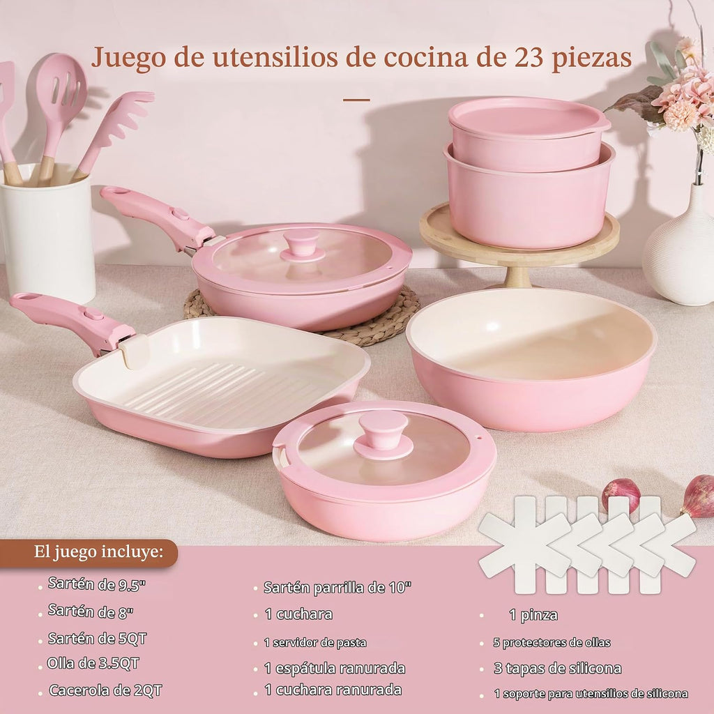 Astercook Juego de 23 ollas y sartenes antiadherentes, juego de ute...
