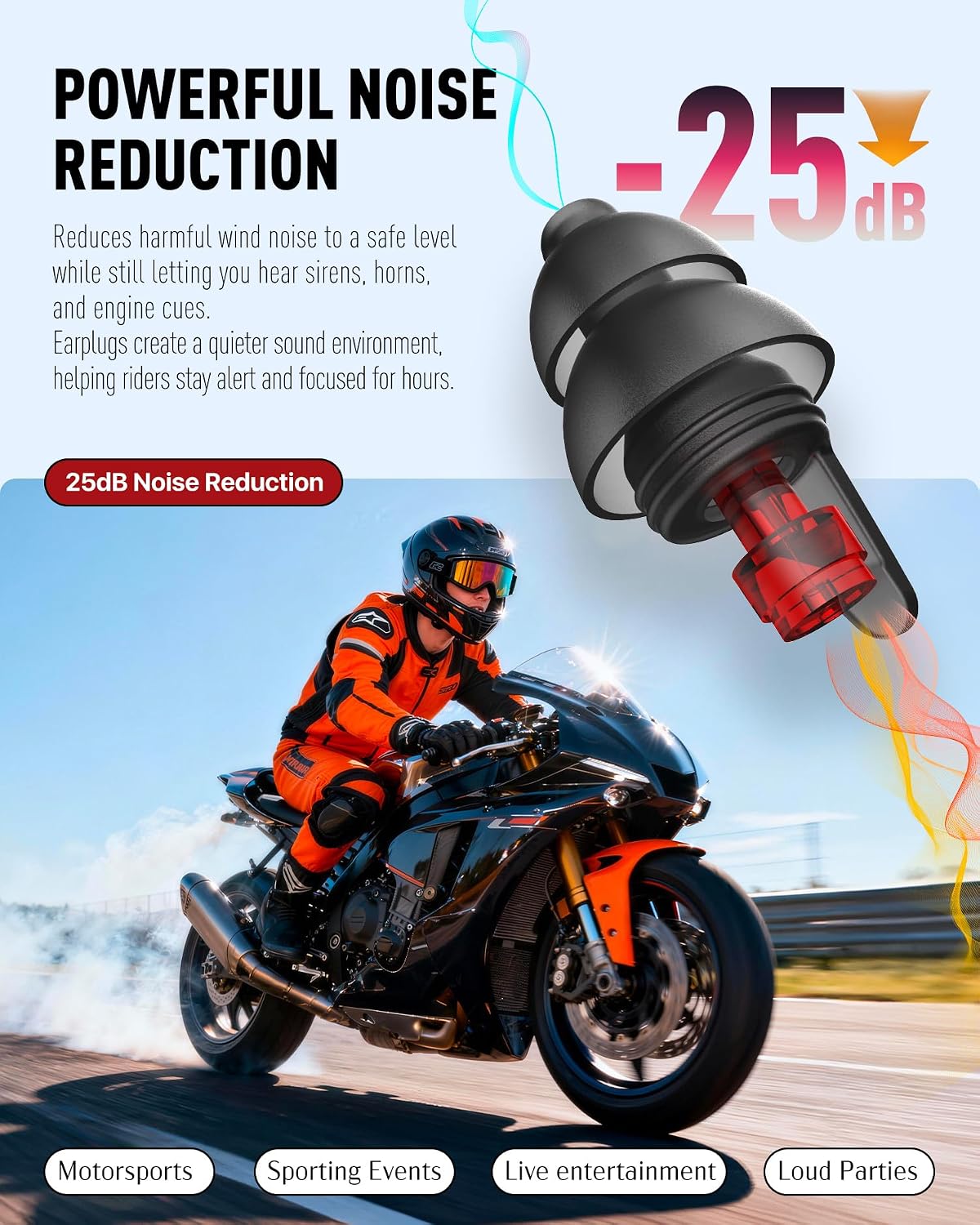 Tapones para los oídos Softvox para motocicletas para reducción de...