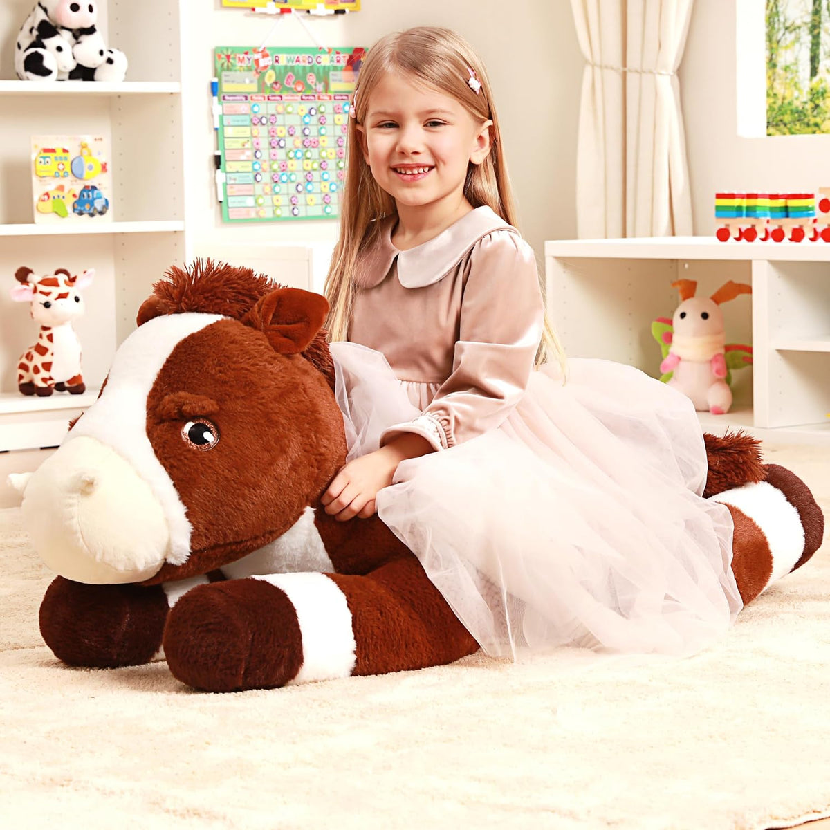 IKASA Peluche de caballo gigante de 33.5 pulgadas, súper suave, sin...