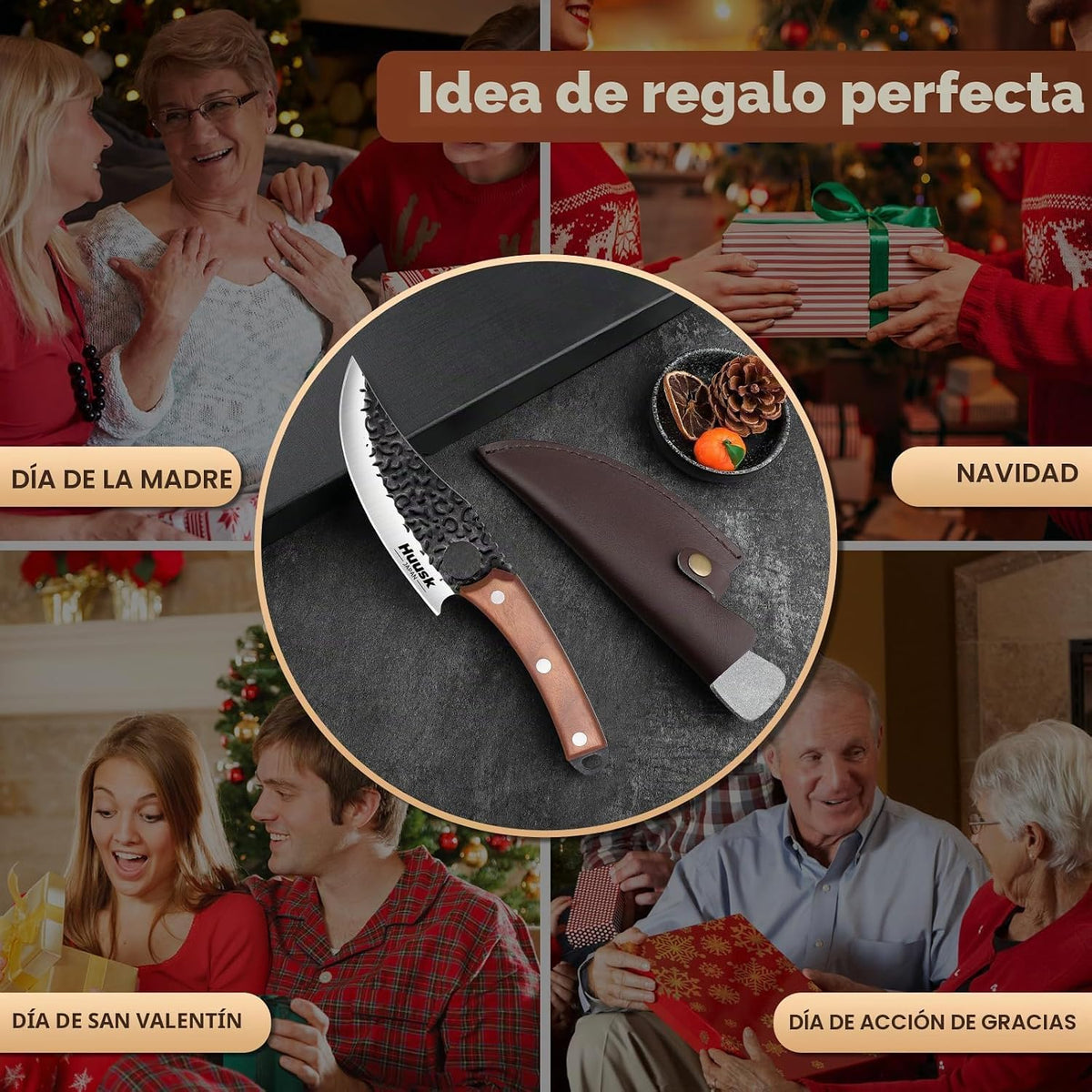 Huusk Cuchillo vikingo con funda de cuero, cuchillos de carnicero d...