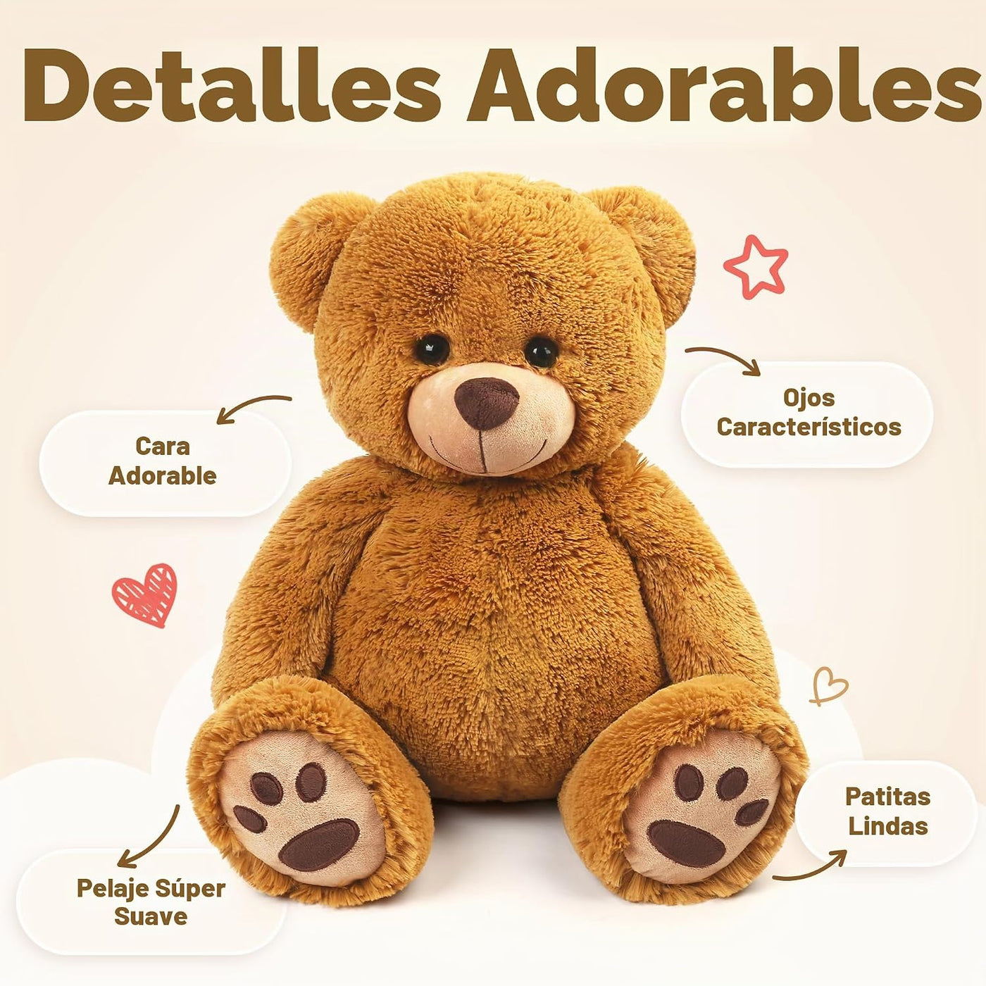 LotFancy Oso de peluche, peluche suave de 20 pulgadas, color marrón...