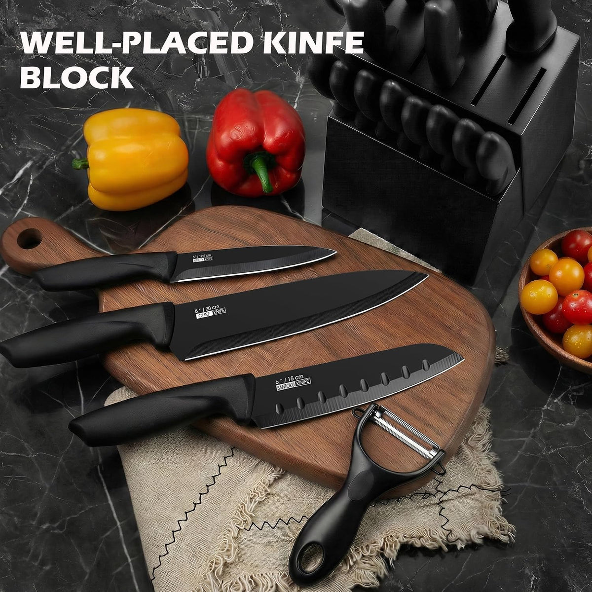 KroWallu - Juego de 20 cuchillos para cocina con bloque, apto para...