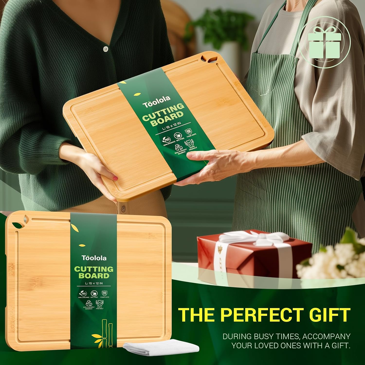 Toolola Tablas de cortar de bambú de 15 x 12 pulgadas para cocina c...