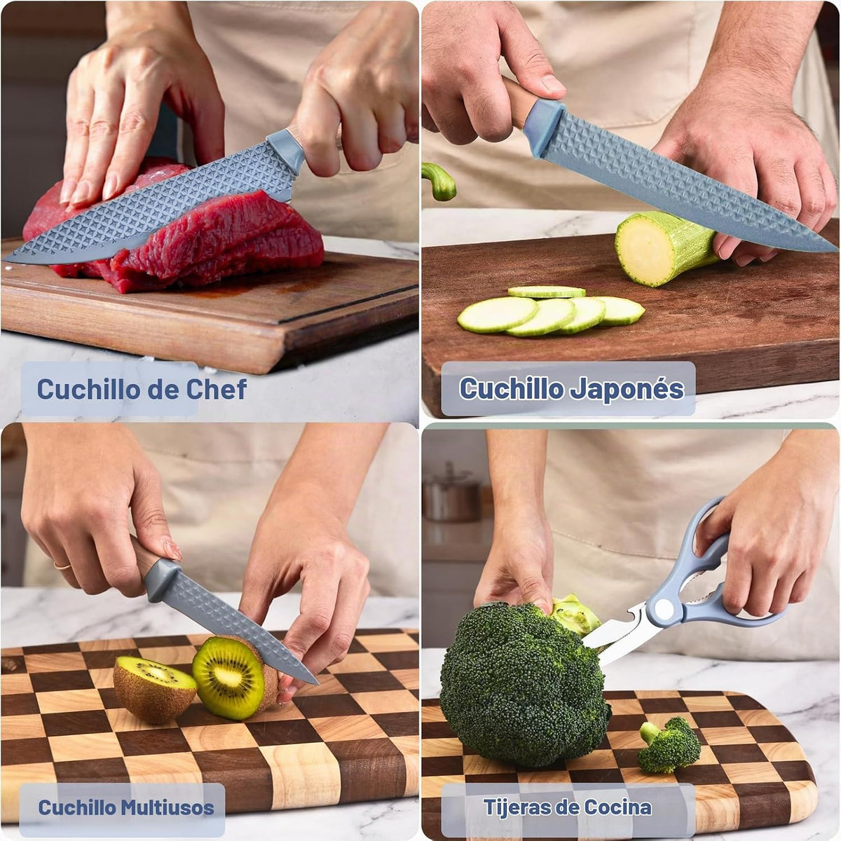 Juego de cuchillos de cocina, juego de 6 piezas de cuchillos azules...
