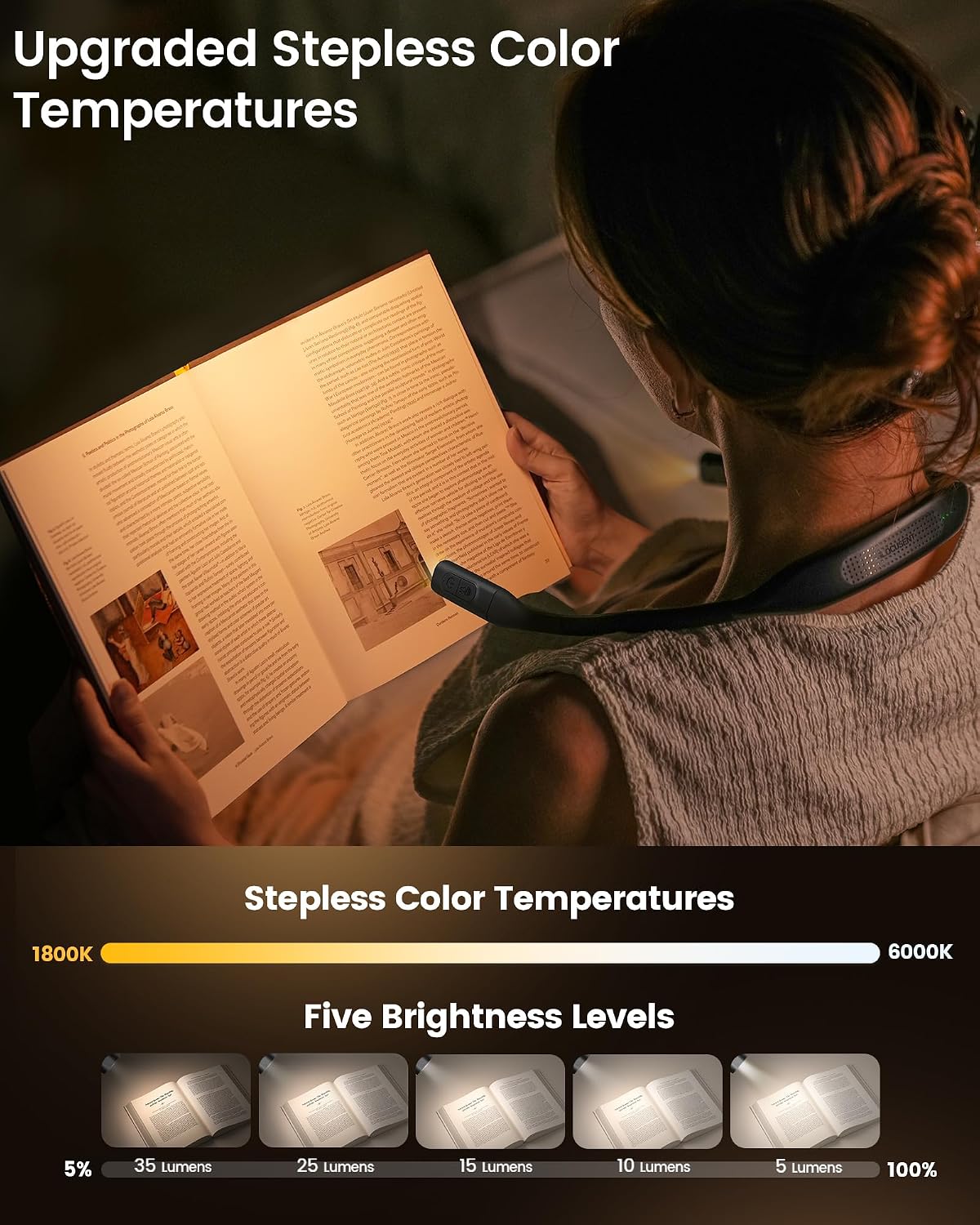 Glocusent 1 paquete de luz de libro 1 paquete de luz ergonómica par...