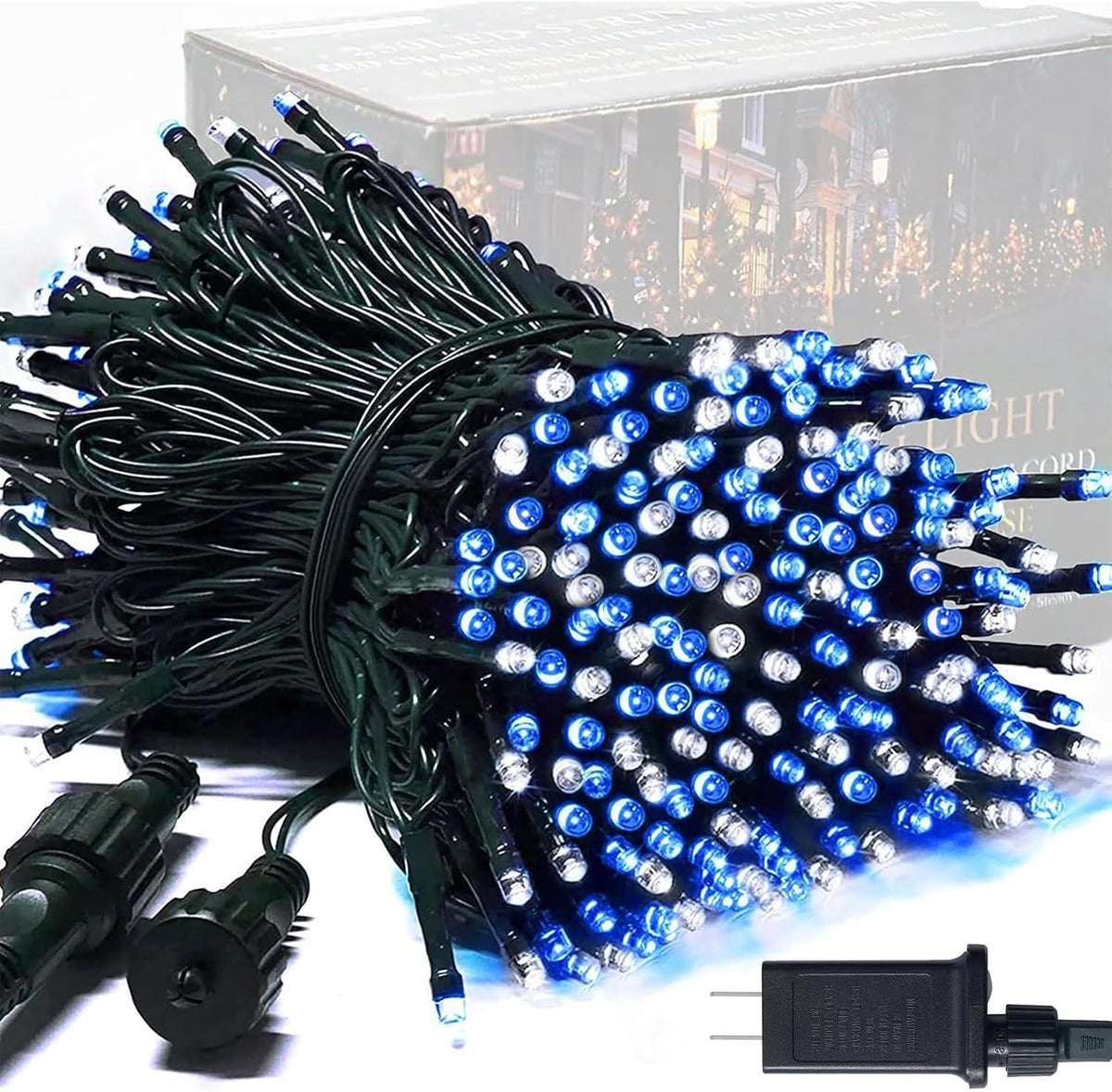 JMEXSUSS - 250 luces LED de Navidad azules y blancas, tira de luces...
