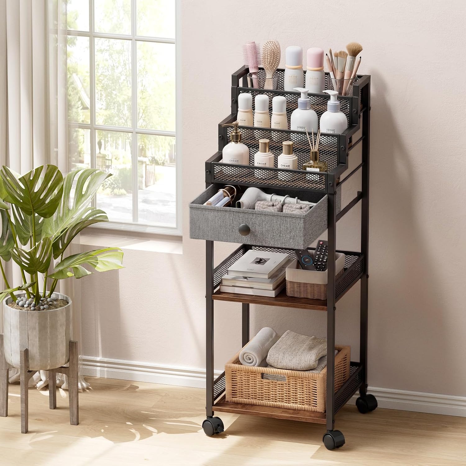 Carrito organizador de maquillaje Plaviya con cajón para tocador y...